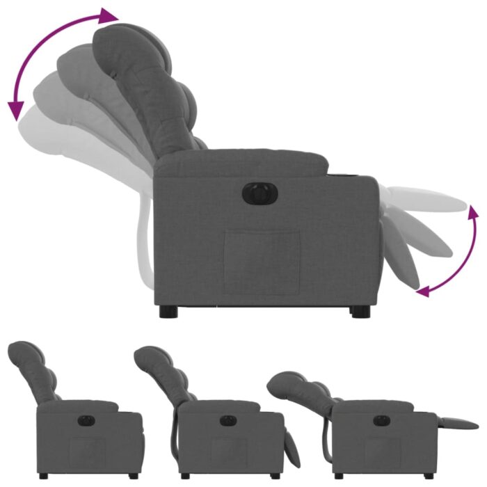 Fauteuil inclinable électrique gris foncé tissu – Image 4