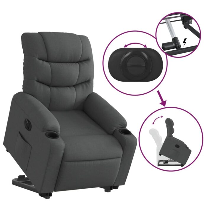 Fauteuil inclinable électrique gris foncé tissu – Image 8