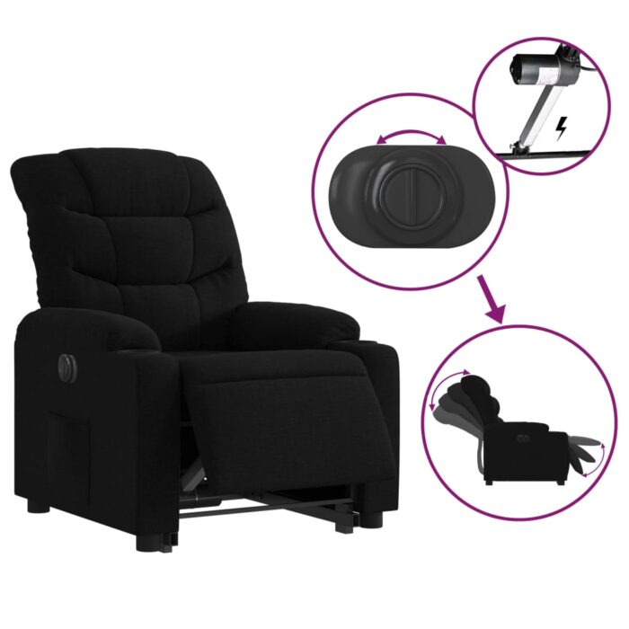 Fauteuil inclinable électrique noir tissu – Image 3