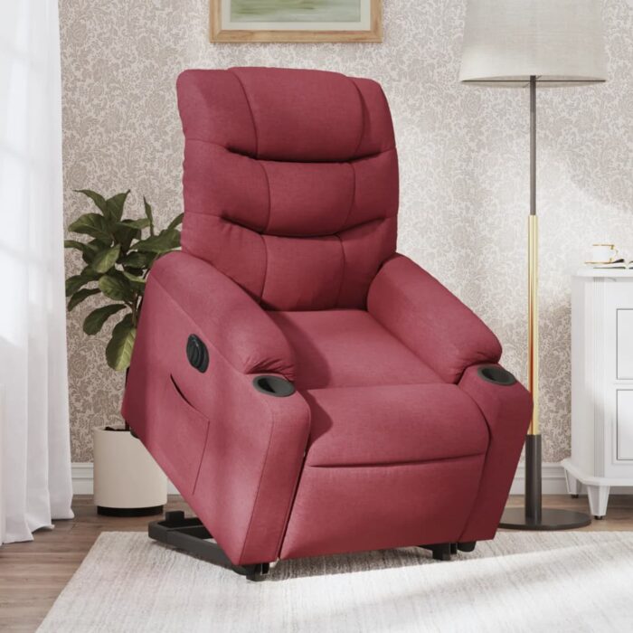 Fauteuil inclinable électrique rouge bordeaux tissu – Image 1