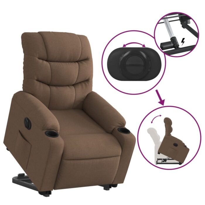 Fauteuil inclinable électrique marron tissu – Image 8