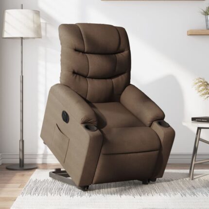 Fauteuil inclinable électrique marron tissu