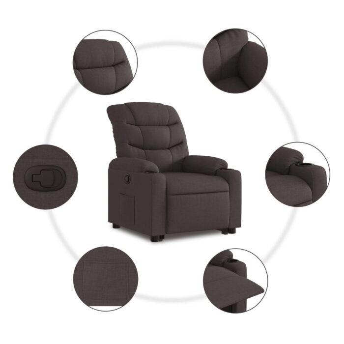 Fauteuil inclinable électrique marron foncé tissu – Image 5