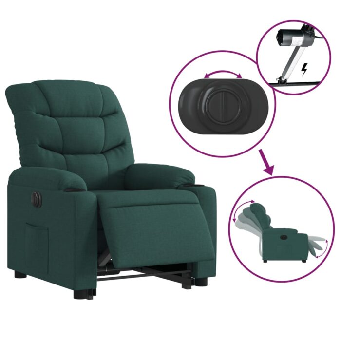 Fauteuil inclinable électrique vert foncé tissu – Image 3