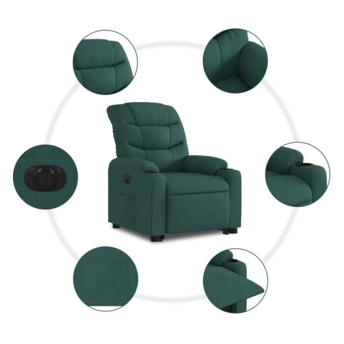 Fauteuil inclinable électrique vert foncé tissu – Image 5