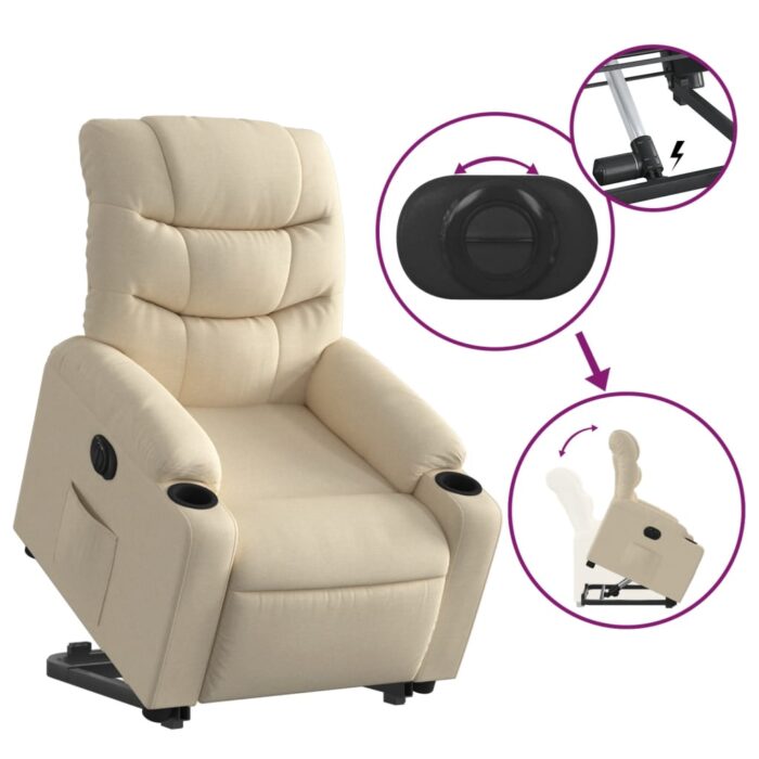 Fauteuil inclinable électrique crème tissu – Image 8