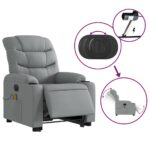 Fauteuil inclinable de massage électrique Gris clair Tissu – Image 3