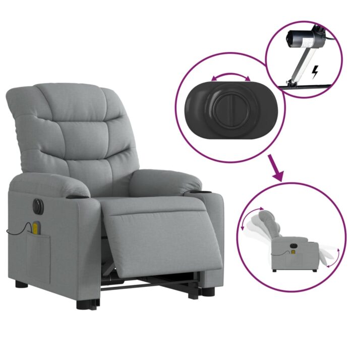Fauteuil inclinable de massage électrique Gris clair Tissu – Image 3