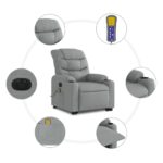 Fauteuil inclinable de massage électrique Gris clair Tissu – Image 5