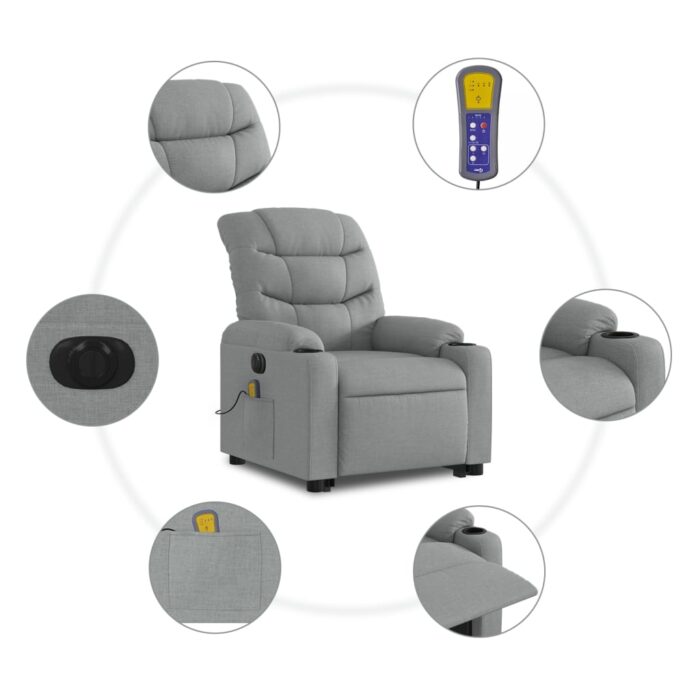 Fauteuil inclinable de massage électrique Gris clair Tissu – Image 5