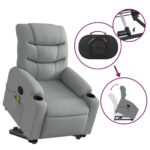 Fauteuil inclinable de massage électrique Gris clair Tissu – Image 8