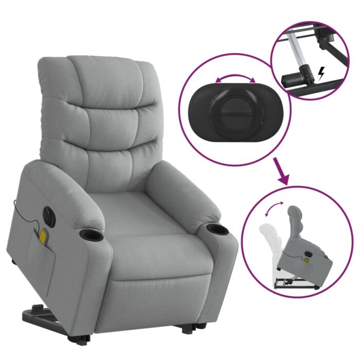 Fauteuil inclinable de massage électrique Gris clair Tissu – Image 8