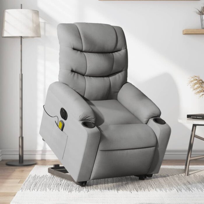 Fauteuil inclinable de massage électrique Gris clair Tissu – Image 1