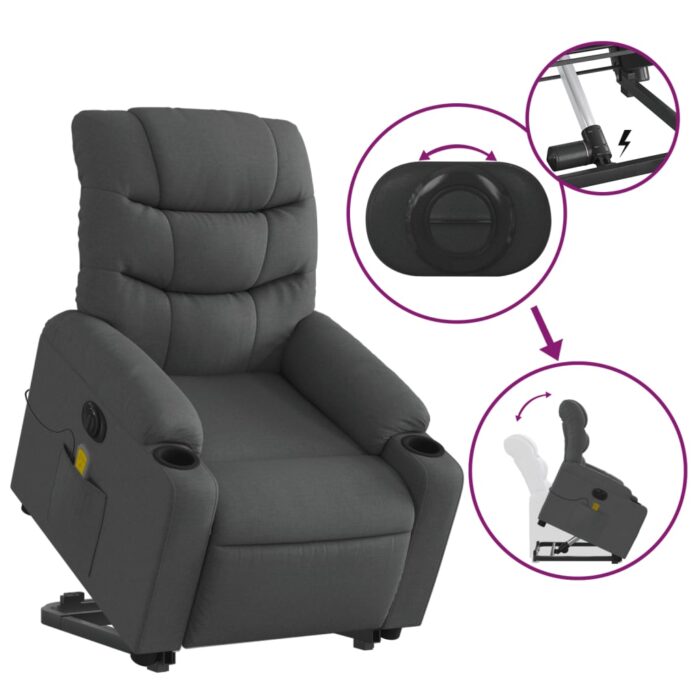 Fauteuil inclinable de massage électrique Gris foncé Tissu – Image 8