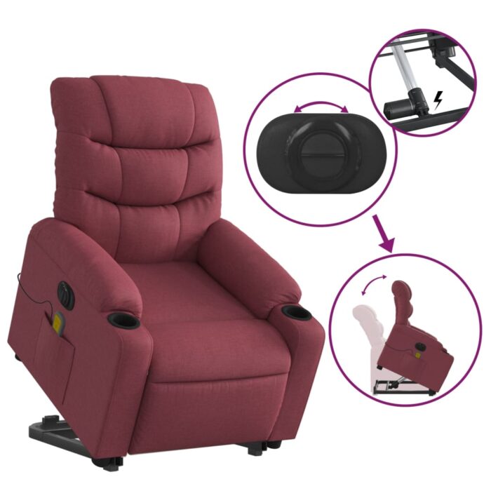 Fauteuil inclinable de massage électrique Rouge bordeaux Tissu – Image 8