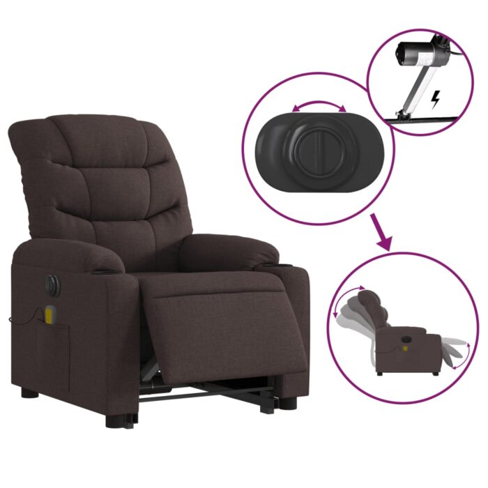 Fauteuil inclinable de massage électrique Marron foncé Tissu – Image 3