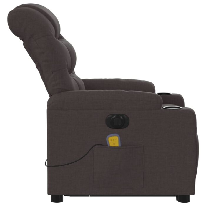 Fauteuil inclinable de massage électrique Marron foncé Tissu – Image 7