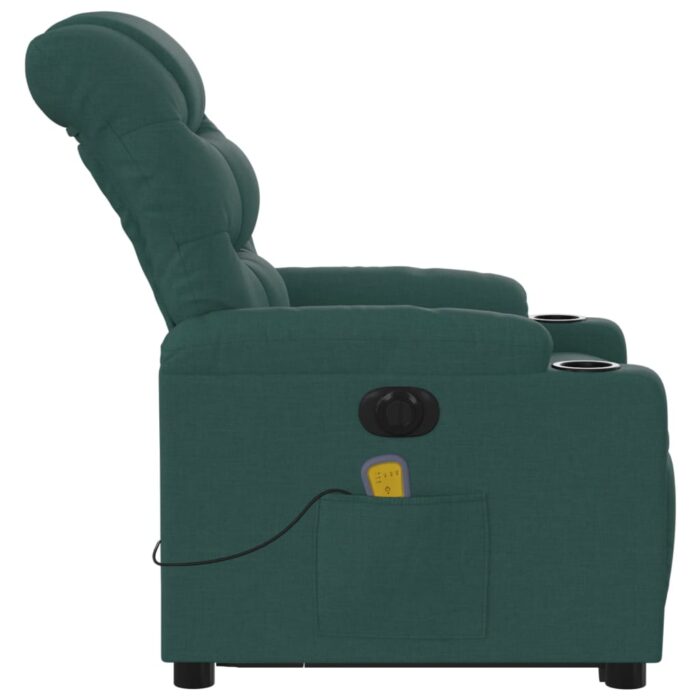 Fauteuil inclinable de massage électrique Vert foncé Tissu – Image 7