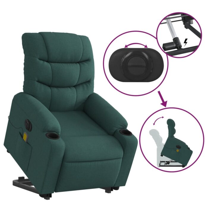 Fauteuil inclinable de massage électrique Vert foncé Tissu – Image 8