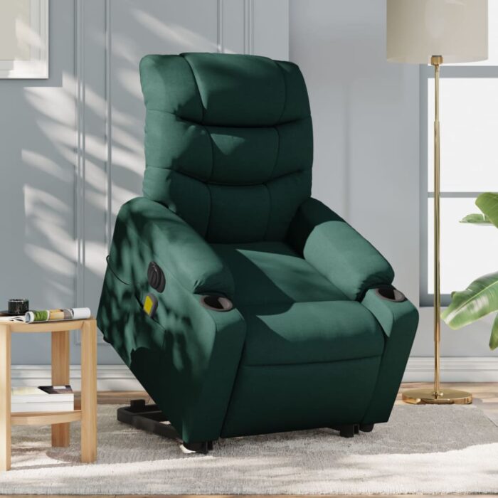 Fauteuil inclinable de massage électrique Vert foncé Tissu – Image 1