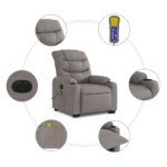 Fauteuil inclinable de massage électrique Taupe Tissu – Image 5
