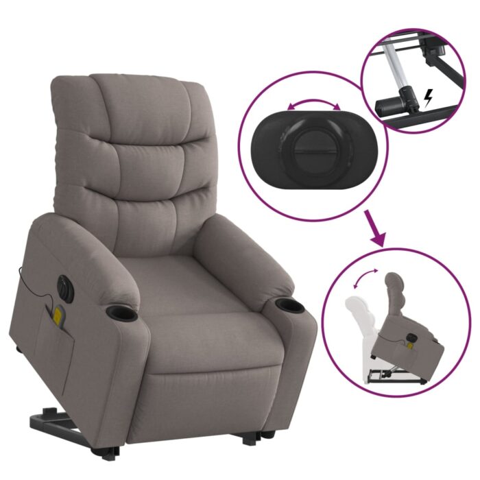 Fauteuil inclinable de massage électrique Taupe Tissu – Image 8