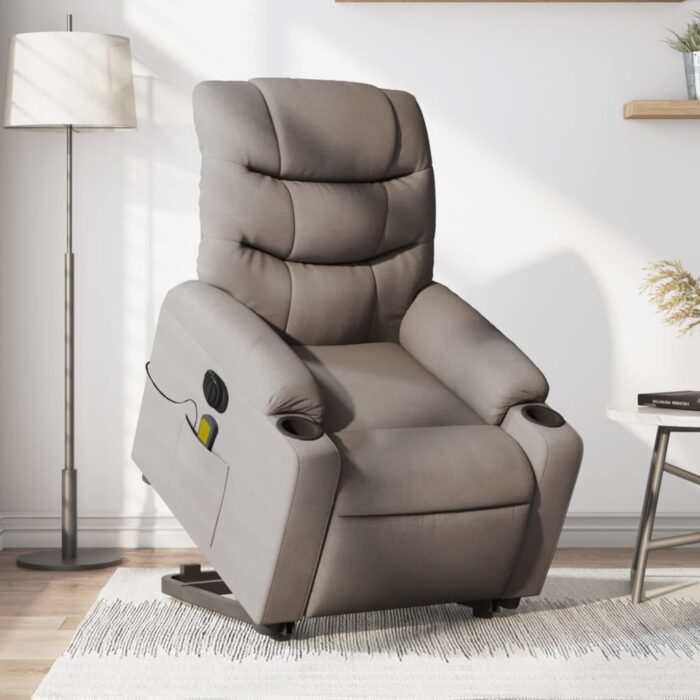 Fauteuil inclinable de massage électrique Taupe Tissu – Image 1
