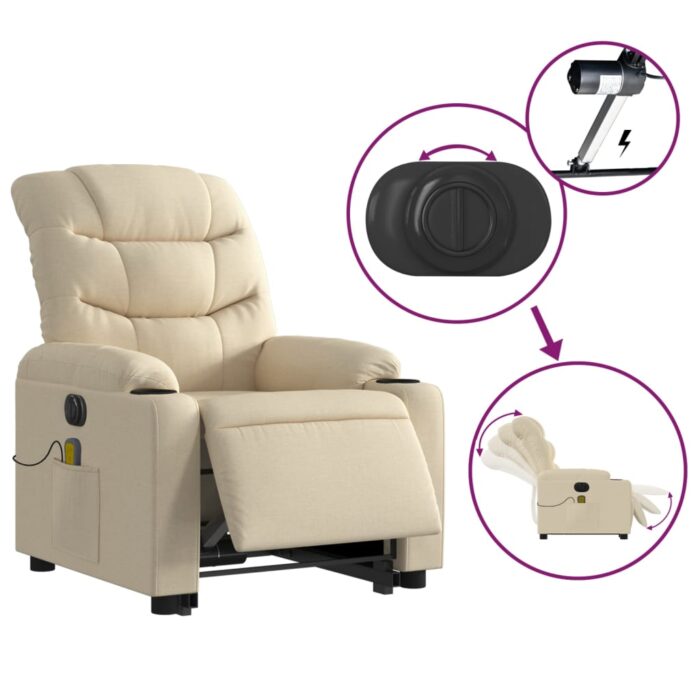 Fauteuil inclinable de massage électrique Crème Tissu – Image 3