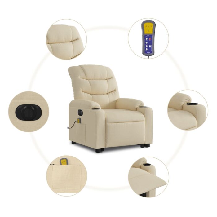 Fauteuil inclinable de massage électrique Crème Tissu – Image 5