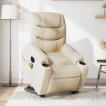 Fauteuil inclinable de massage électrique Crème Tissu