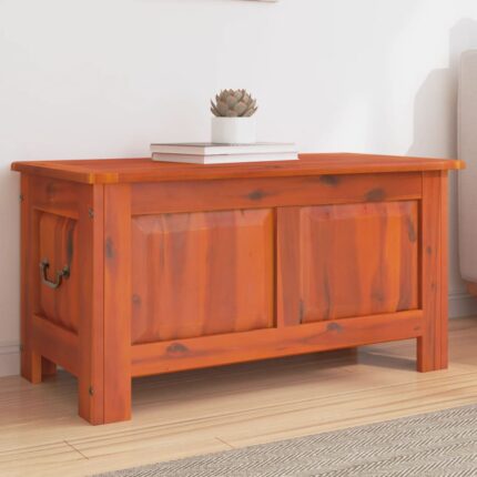 Coffre de rangement avec couvercle marron bois massif d'acacia