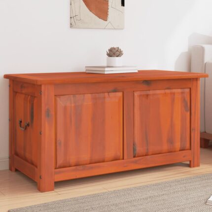 Coffre de rangement avec couvercle marron bois massif d'acacia