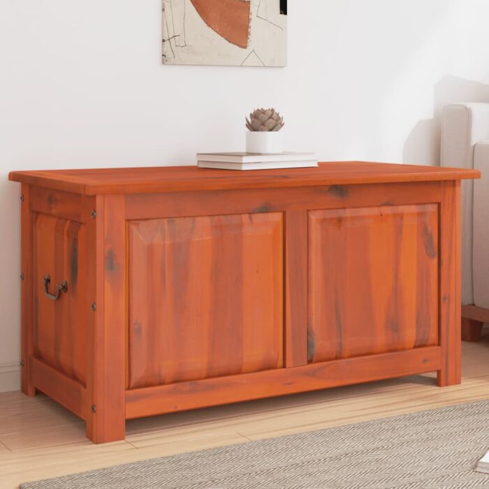 Coffre de rangement avec couvercle marron bois massif d'acacia – Image 1