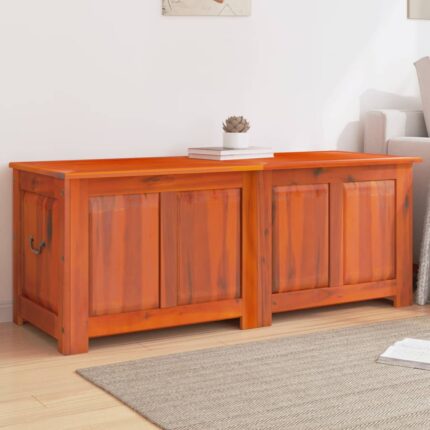 Coffre de rangement avec couvercle marron bois massif d'acacia