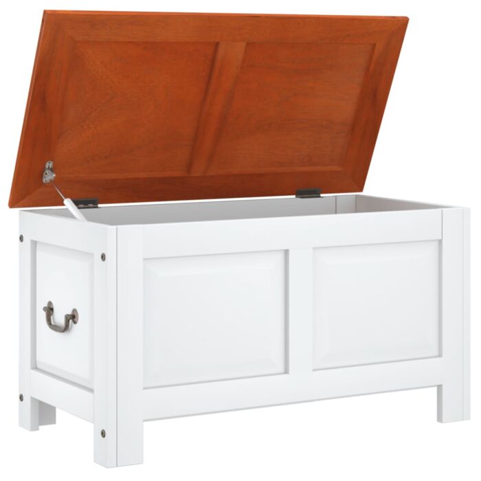 Coffre de rangement et couvercle marron et blanc bois d'acacia – Image 5