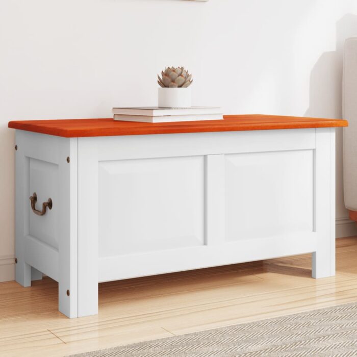 Coffre de rangement et couvercle marron et blanc bois d'acacia – Image 1