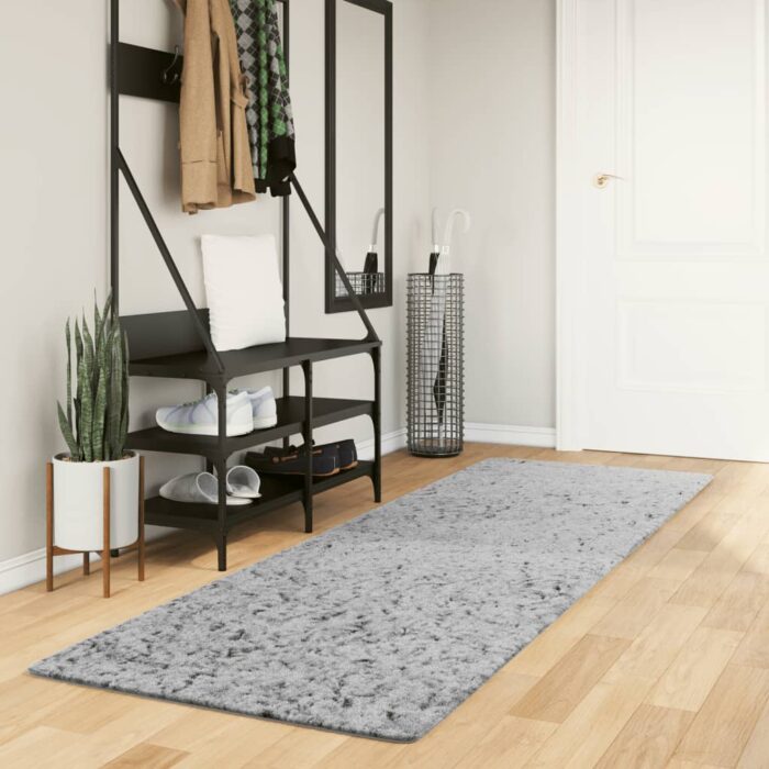 Tapis shaggy PAMPLONA poils longs moderne gris 80x250 cm – Image 1