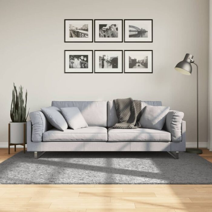 Tapis shaggy PAMPLONA poils longs moderne gris 140x200 cm – Image 1