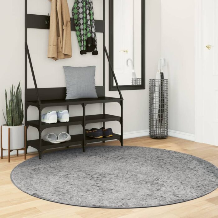 Tapis shaggy PAMPLONA poils longs moderne gris Ø 160 cm – Image 1