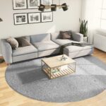 Tapis shaggy PAMPLONA poils longs moderne gris Ø 280 cm