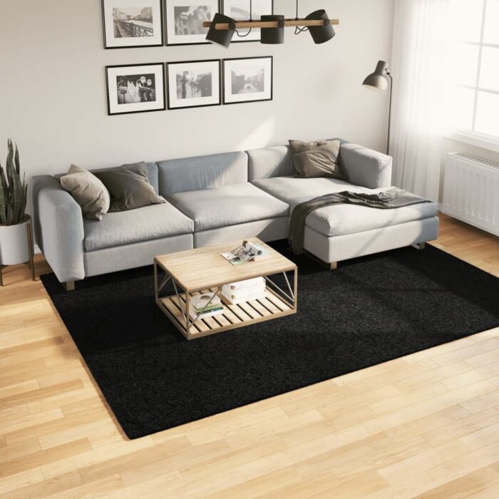 Tapis shaggy PAMPLONA poils longs moderne noir 200x280 cm – Image 1