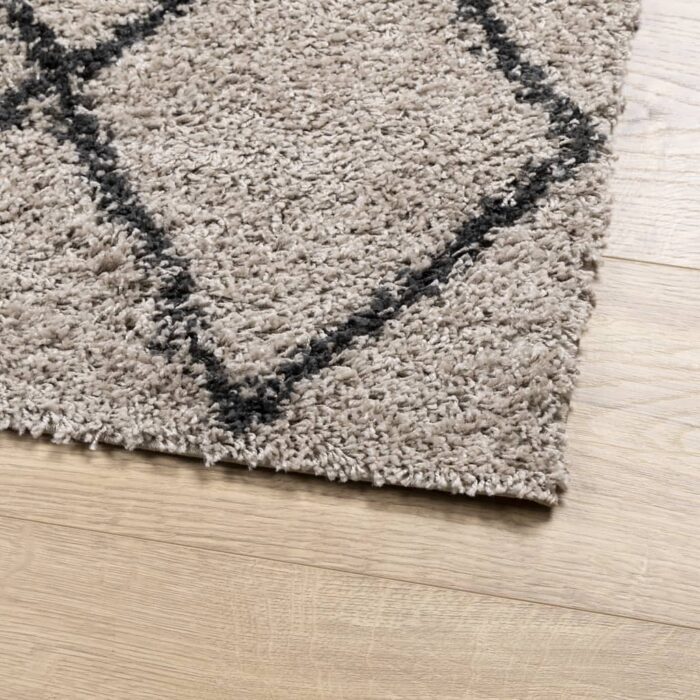 Tapis shaggy à poils longs moderne beige anthracite 120x120 cm – Image 2