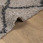 Tapis shaggy à poils longs moderne beige anthracite 120x120 cm – Image 4