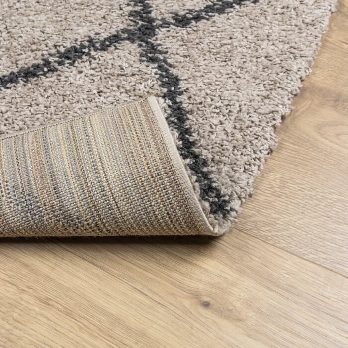 Tapis shaggy à poils longs moderne beige anthracite 160x160 cm – Image 3