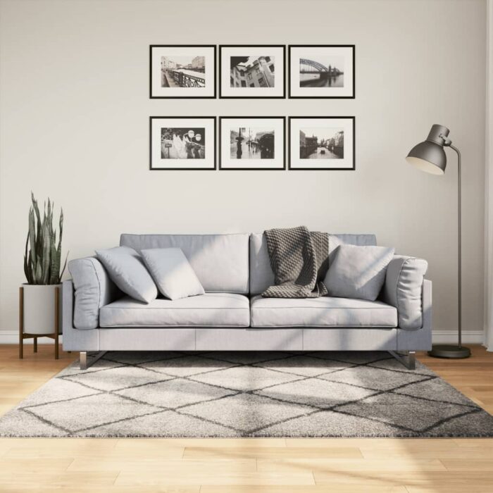 Tapis shaggy à poils longs moderne beige anthracite 160x160 cm – Image 1