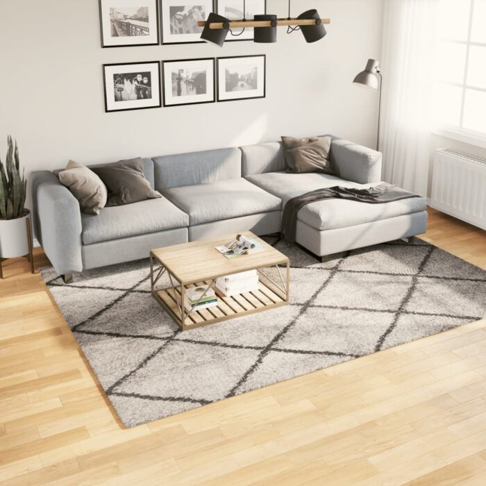 Tapis shaggy à poils longs moderne beige anthracite 200x280 cm – Image 1