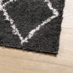 Tapis shaggy à poils longs moderne noir et crème 240x240 cm – Image 2