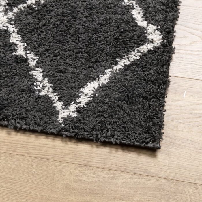 Tapis shaggy à poils longs moderne noir et crème 240x240 cm – Image 2