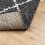 Tapis shaggy à poils longs moderne noir et crème 240x240 cm – Image 3