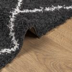 Tapis shaggy à poils longs moderne noir et crème 240x240 cm – Image 4